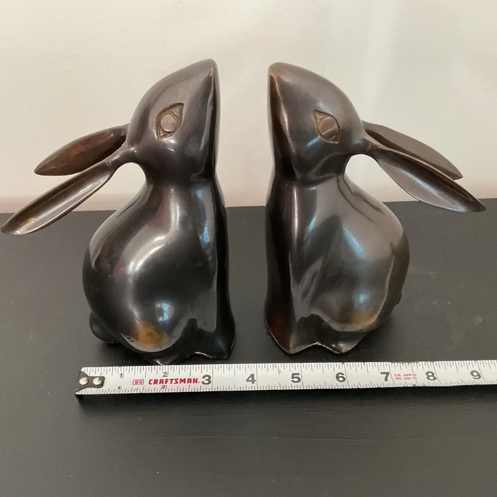 Restoration Hardware Set of 2 Metal Bunny Rabbit Bookends with Bronze Finish